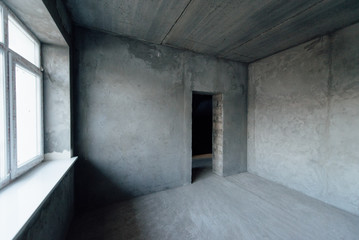 House without interior decoration. Repair, decoration works