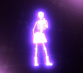 Fototapeta na wymiar Human skeleton posing. Halloween party design template. 3D rendering