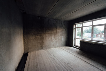 House without interior decoration. Repair, decoration works