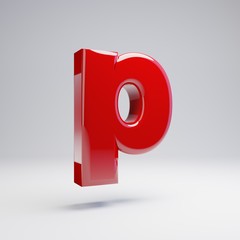 Volumetric glossy red lowercase letter P isolated on white background.