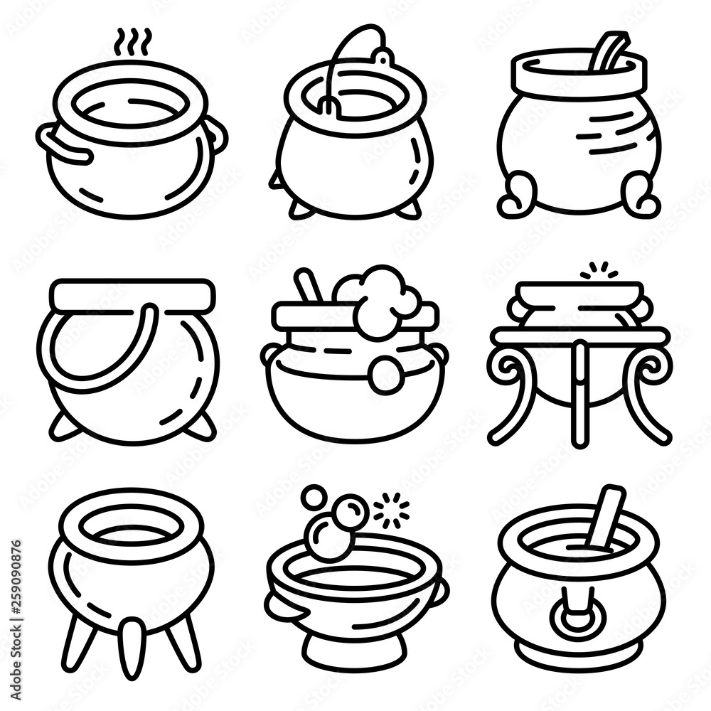 Poster cauldron icons set. outline set of cauldron vector icons for web design isolated on white background