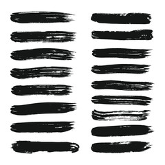 Collection of line hand drawn trace brush strokes black paint texture set vector illustration isolated on white background. Calligraphy brushes high detail abstract elements.