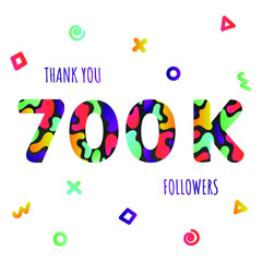 Thank you 700000 followers numbers postcard. Congratulating gradient flat style 700k thanks image vector illustration isolated on white background. Template for internet media and social network.