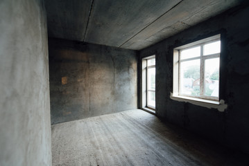 House without interior decoration. Repair, decoration works