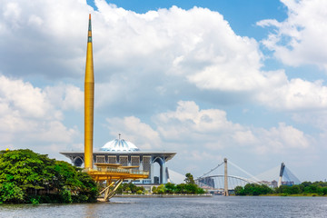 Iron mosque along the lake at Putra Jaya, malaysian administrative and governmental city
