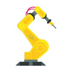 Robotic arm flat style design vector illustration icon sign isolated on white background. Robot arm or hand. Industrial robot manipulator. Modern smart industry 4.0 technology manufacture. 
