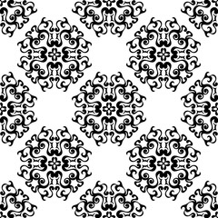 Seamless background with floral black and white monochrome decorative pattern