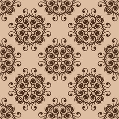 Brown floral seamless pattern on beige background