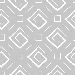 Geometric seamless pattern. White ornament on gray background with square design