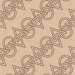 Geometric mixed print. Brown design on beige seamless background