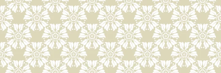 Foto op Plexiglas Floral seamless olive green background. With white flowers pattern © Liudmyla