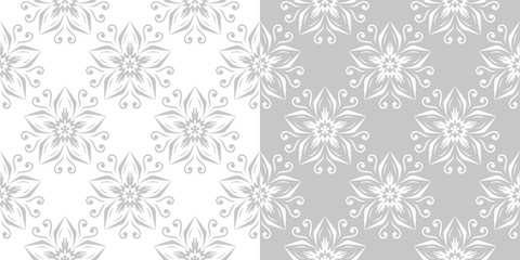 Floral seamless patterns. Gray and white backgrounds compilation