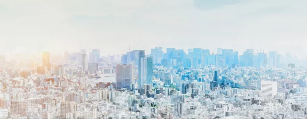 Zelfklevend Fotobehang Tokio panoramisch moderne skyline mix schets effect
