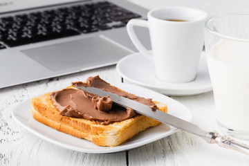 typical high-calorie breakfast with toast
