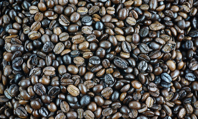 Close up Many coffee beans, Top view..