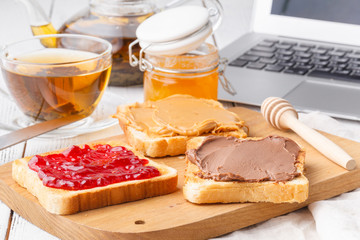 typical breakfast at the hotel with toast