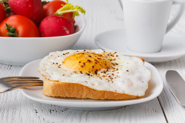 typical breakfast with toast in hotel