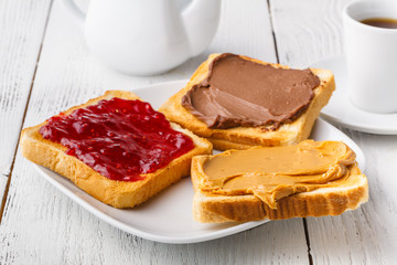 typical high-calorie breakfast with toast and peanut butter