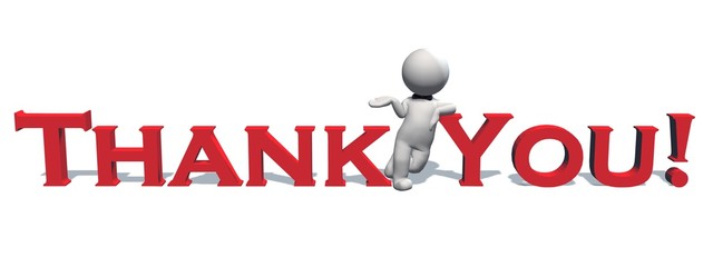 Thank You - 3D text in red and 3D people with shadow on the floor - isolated on white background