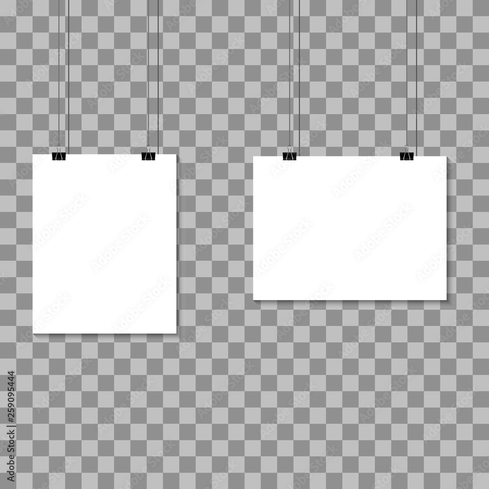 Aufkleber empty a4 sized vector paper frame mockup hanging with paper clip - stock vector.