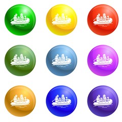 Migrant family boat icons vector 9 color set isolated on white background for any web design 