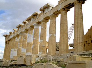 Parthenon Ancient Greek Temple under the Restoration Works, Hilltop of Acropolis of Athens, Greece