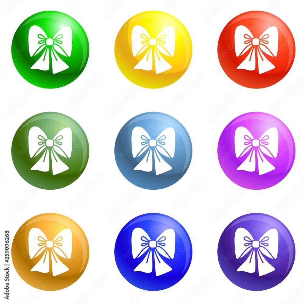 Poster xmas bow icons vector 9 color set isolated on white background for any web design