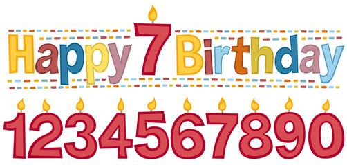 Happy birthday, white background. Retro style lettering phrase “Happy birthday”. You can change the candle with the number of years you want.