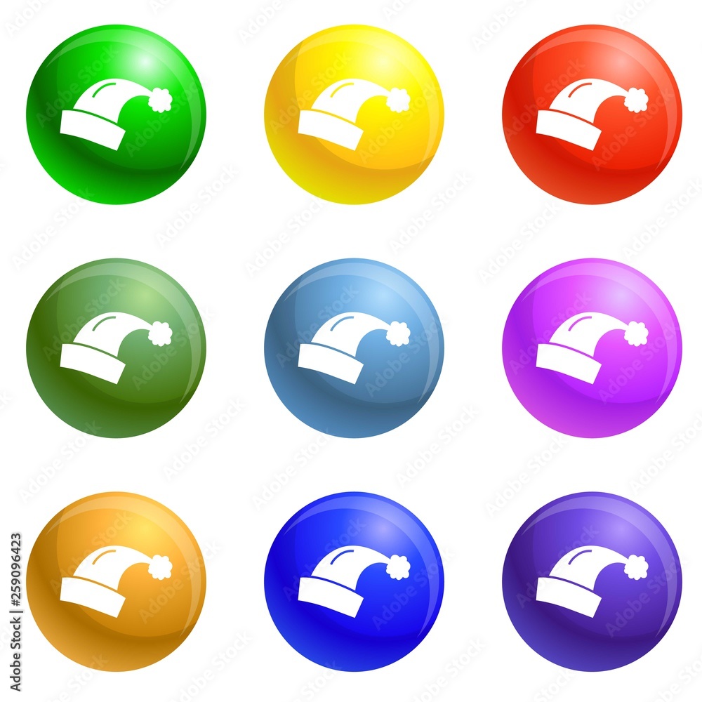 Poster santa hat icons vector 9 color set isolated on white background for any web design