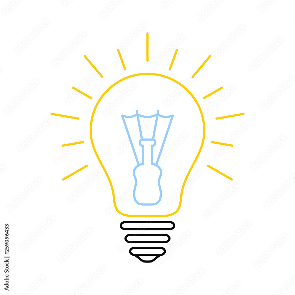 Aufkleber light bulb thin line icon with rays, idea and creativity symbol isolated on white background