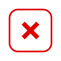 Square red X mark line icon, button, cross symbol on white background