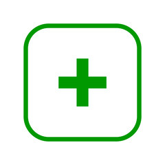 Square green plus sign line icon, button, add, positive symbol on white background