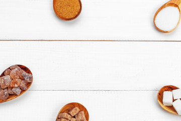 Various kinds of sugar in spoon