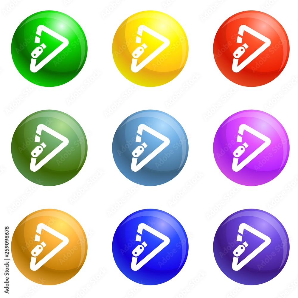 Poster triangular carabiner icons vector 9 color set isolated on white background for any web design