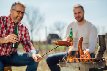 closeup of barbeque sausages