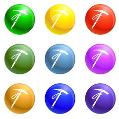 Pick mountain tool icons vector 9 color set isolated on white background for any web design 