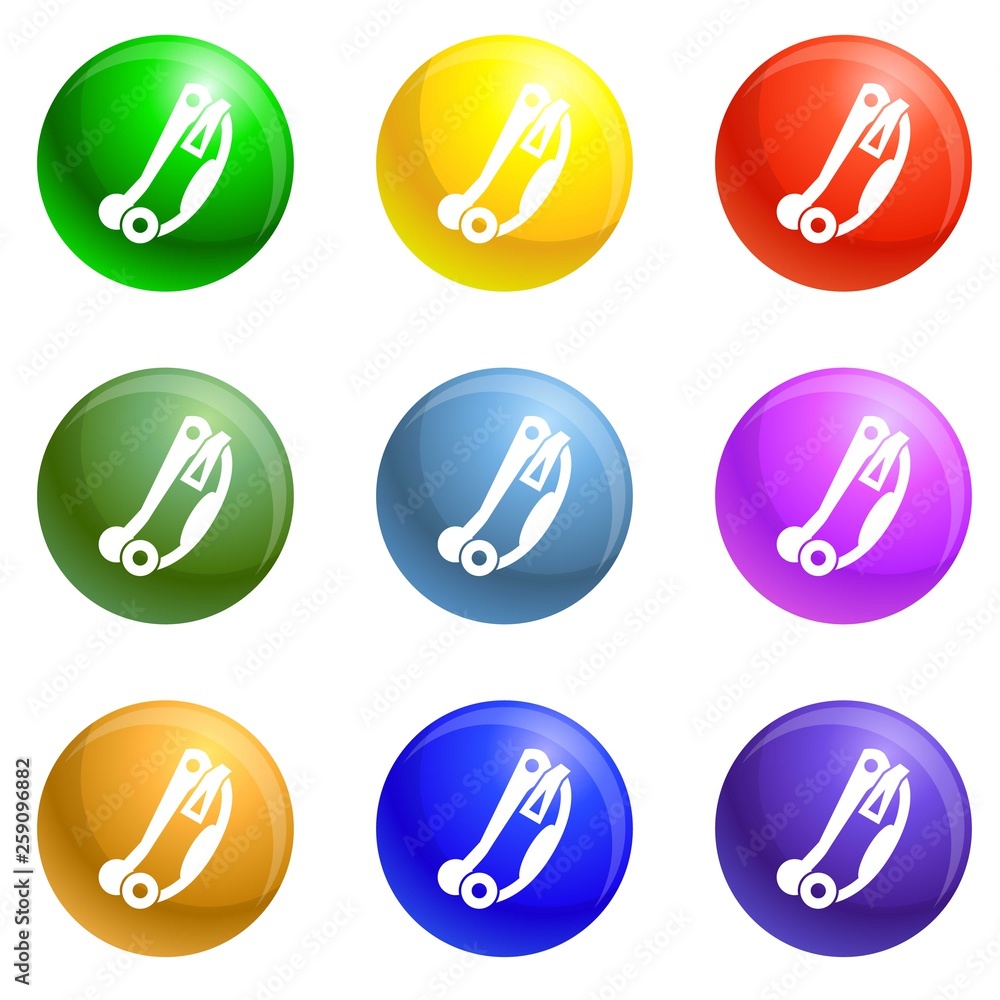 Poster climb mountain tool icons vector 9 color set isolated on white background for any web design