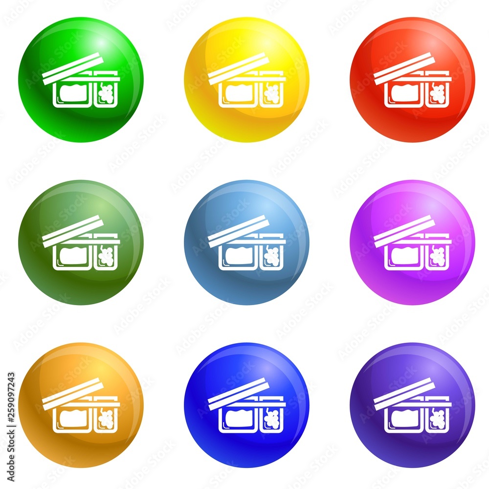 Poster open lunchbox icons vector 9 color set isolated on white background for any web design