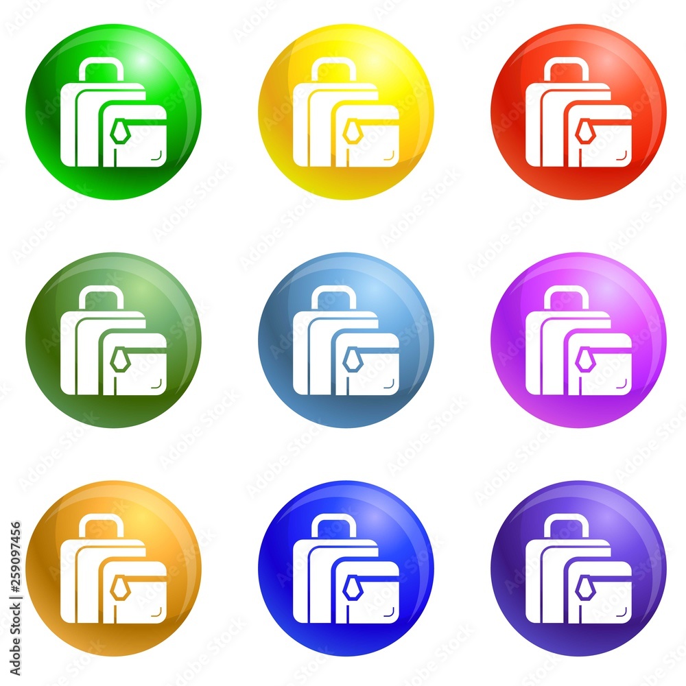 Poster lunch bag icons vector 9 color set isolated on white background for any web design
