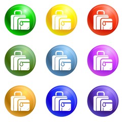 Lunch bag icons vector 9 color set isolated on white background for any web design 