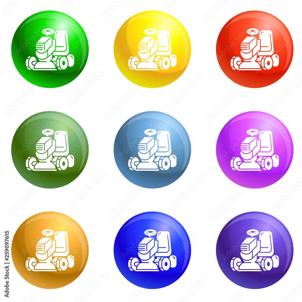 Poster grass cut machine icons vector 9 color set isolated on white background for any web design