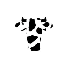 Funny cow head logo template. Funny, smiling, sad cow face for dairy products, beef, logo design of agricultural products. Cartoon vector illustration on white background.