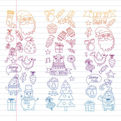 Christmas element in doodle kids drawing style. Vector pattern.
