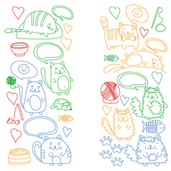 Vector pattern with cute little cats and kittens for children.