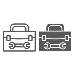 Tool box line and glyph icon, repair and maintenance, tool kit sign, vector graphics, a linear pattern on a white background.
