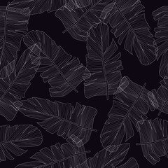 Fototapeta premium Vector illustration of leaves seamless pattern. Floral organic background. line illustrations. pencil drawing