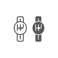 Transmission line and glyph icon, car and part, gearbox sign, vector graphics, a linear pattern on a white background.