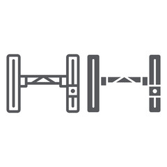 Hydraulic lift car line and glyph icon, auto and mechanic, car lifting sign, vector graphics, a linear pattern on a white background.