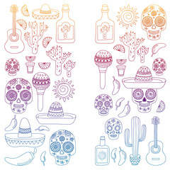 Mexico vector pattern. Day of the Dead. Icons for posters, banners, backgrounds.