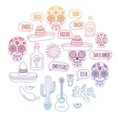 Mexico vector pattern. Day of the Dead. Icons for posters, banners, backgrounds.